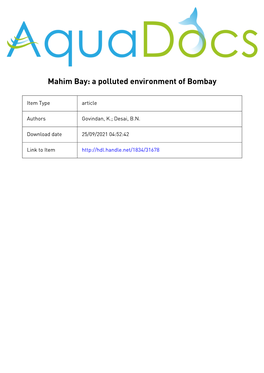 Mahim Bay: a Polluted Environment of Bombay