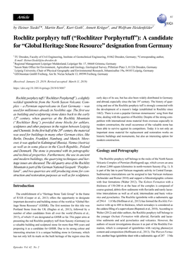 Rochlitz Porphyry Tuff (“Rochlitzer Porphyrtuff”): a Candidate for “Global Heritage Stone Resource” Designation from Germany