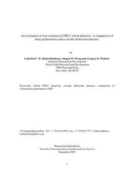 An Evaluation of Four Commercial HPLC Chiral Detectors: a Comparison of Three Polarimeters and a Circular Dichroism Detector