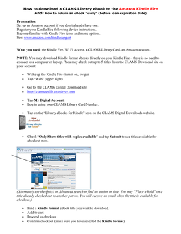 How to Download a CLAMS Library Ebook to the Amazon Kindle Fire And: How to Return an Ebook “Early” (Before Loan Expiration Date)