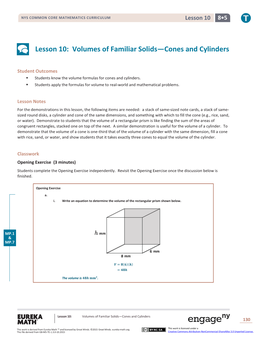 Lesson 10: Volumes of Familiar Solids―Cones and Cylinders