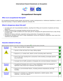 Occupational Hazard Datasheets