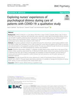 Exploring Nurses' Experiences of Psychological Distress During Care