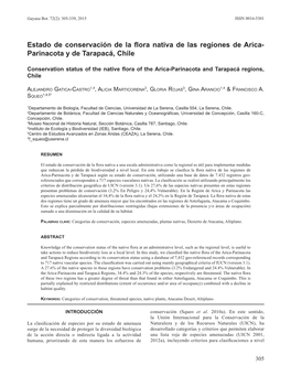 Estado De Conservación De La .Ora Nativa De Las Regiones De Arica
