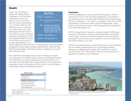 Guam Guam Is the Southernmost Key Facts Population Island in the Mariana Islands in 2000, the Population of Guam Reached 154,805 People; in 2008, It Is Archipelago