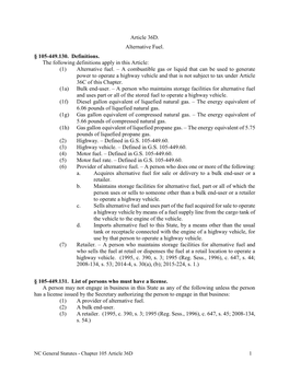 Article 36D. Alternative Fuel. § 105-449.130. Definitions. the Following Definitions Apply in This Article: (1) Alternative Fuel