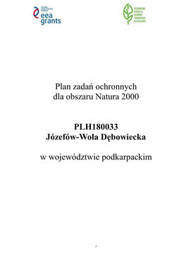 Plan Zadań Ochronnych Dla Obszaru Natura 2000 PLH180033 Józefów