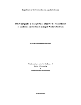 Nitella Congesta - a Charophyte As a Tool for the Rehabilitation of Sand Mine-Void Wetlands at Capel, Western Australia