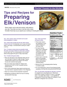 Tips and Recipes for Preparing Elk/Venison FN1733