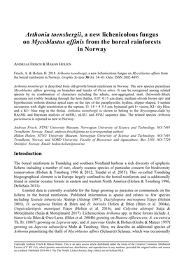 Arthonia Toensbergii, a New Lichenicolous Fungus on Mycoblastus Affinis from the Boreal Rainforests in Norway
