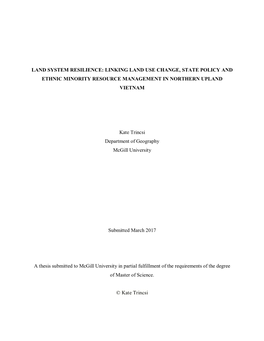 Land System Resilience: Linking Land Use Change, State Policy and Ethnic Minority Resource Management in Northern Upland Vietnam