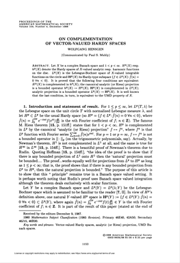 ON COMPLEMENTATION of VECTOR-VALUED HARDY SPACES WOLFGANG HENSGEN (Communicated by Paul S