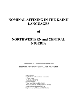 NOMINAL AFFIXING in the KAINJI LANGUAGES of NORTHWESTERN
