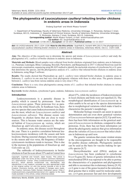 The Phylogenetics of Leucocytozoon Caulleryi Infecting Broiler Chickens in Endemic Areas in Indonesia