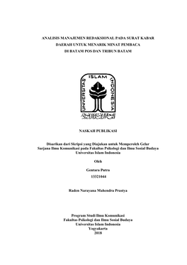 Analisis Manajemen Redaksional Pada Surat Kabar Daerah Untuk Menarik Minat Pembaca Di Batam Pos Dan Tribun Batam