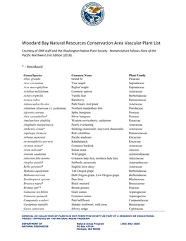 Woodard Bay Natural Resources Conservation Area Vascular Plant List