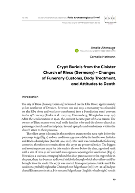 Crypt Burials from the Cloister Church of Riesa (Germany) – Changes of Funerary Customs, Body Treatment, and Attitudes to Death