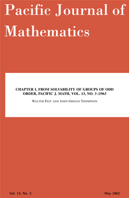 Chapter I, from Solvability of Groups of Odd Order, Pacific J. Math, Vol. 13, No