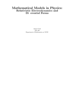 Mathematical Models in Physics: Relativistic Electrodynamics and Di�Erential Forms