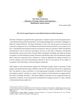 The State of Palestine Ministry of Foreign Affairs and Expatriates Multilateral Affairs Sector 30 November 2020