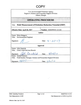 Field Measurement of Oxidation-Reduction Potential (ORP)