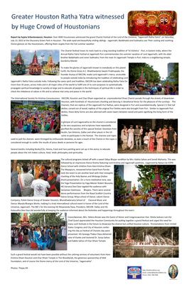 Greater Houston Ratha Yatra Witnessed by Huge Crowd of Houstonians