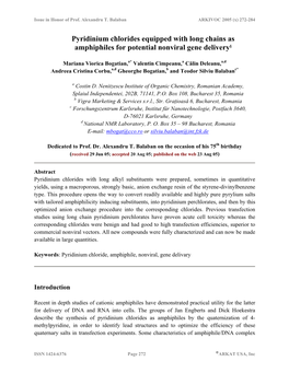 Pyridinium Chlorides Equipped with Long Chains As Amphiphiles for Potential Nonviral Gene Delivery§