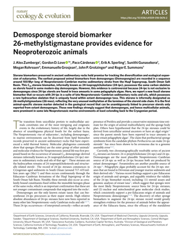 Demosponge Steroid Biomarker 26-Methylstigmastane Provides Evidence for Neoproterozoic Animals