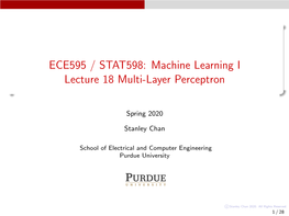 Machine Learning I Lecture 18 Multi-Layer Perceptron