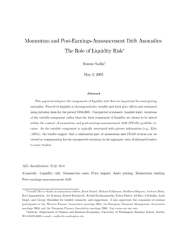 Momentum and Post-Earnings-Announcement Drift Anomalies: the Role of Liquidity Risk∗