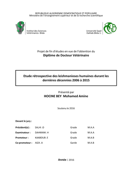 Diplôme De Docteur Vétérinaire Etude Rétrospective Des Leishmanioses Humaines Durant Les Dernières Décennies 2006 À 2015