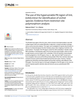 The Use of the Hypervariable P8 Region of Trnl (UAA) Intron for Identification of Orchid Species: Evidence from Restriction Site Polymorphism Analysis