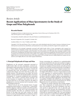 Review Article Recent Applications of Mass Spectrometry in the Study of Grape and Wine Polyphenols