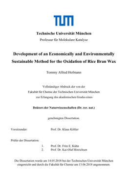 Development of an Economically and Environmentally Sustainable Method for the Oxidation of Rice Bran Wax