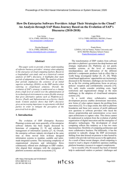 How Do Enterprise Software Providers Adapt Their Strategies to the Cloud? an Analysis Through SAP Hana Journey Based on the Evolution of SAP’S Discourse (2010-2018)