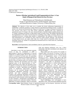 Factors Affecting Agricultural Land Fragmentation in Iran: a Case Study of Ramjerd Sub District in Fars Province