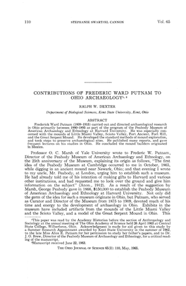 Contributions of Frederic Ward Putnam to Ohio Archaeology1-2