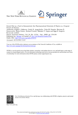 Forest Plot As a Tool to Demonstrate the Pharmaceutical Potential of Plants in a Tropical Forest of Panama Author(S): Angela I