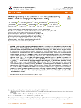 Methodological Study on the Evaluation of Face Mask Use Scale Among Public Adult: Cross-Language and Psychometric Testing