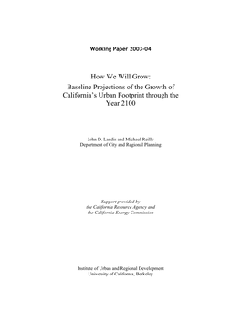 Baseline Projections of the Growth of California's Urban Footprint Through