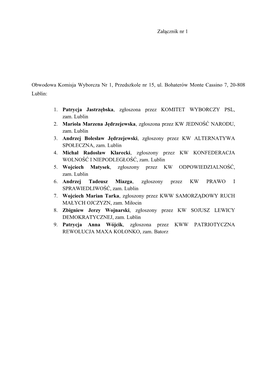 Załącznik Nr 1 Obwodowa Komisja Wyborcza Nr 1, Przedszkole Nr 15