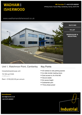 Unit 1, Watchmoor Point, Camberley Key Points