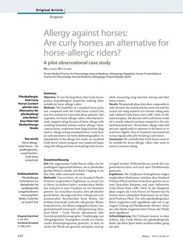 Are Curly Horses an Alternative for Horse-Allergic Riders? a Pilot Observational Case Study