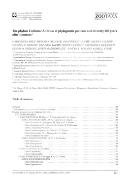 Zootaxa,The Phylum Cnidaria: a Review of Phylogenetic Patterns And