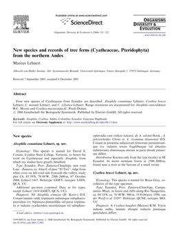 Cyatheaceae, Pteridophyta) from the Northern Andes Marcus Lehnert