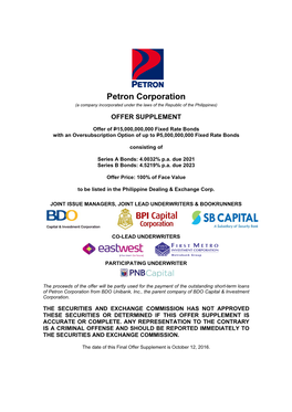 Final Offer Supplement Dated October 12, 2016