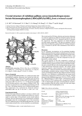 Crystal Structure of Rubidium Gallium Catena-[Monohydrogen-Mono- Borate-Bis(Monophosphate)] Rbga[BP2O8(OH)], from a Twinned Crystal