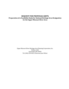 RFP) Preparation of a Feasibility Study for National Heritage Area Designation for the Upper Missouri River Area