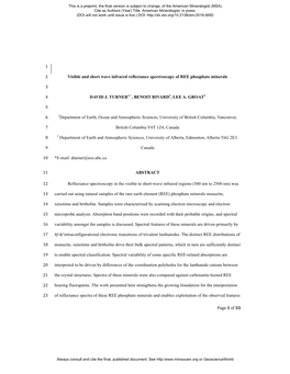Of 33 1 Visible and Short Wave Infrared Reflectance Spectroscopy of REE