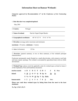 Information Sheet on Ramsar Wetlands\
